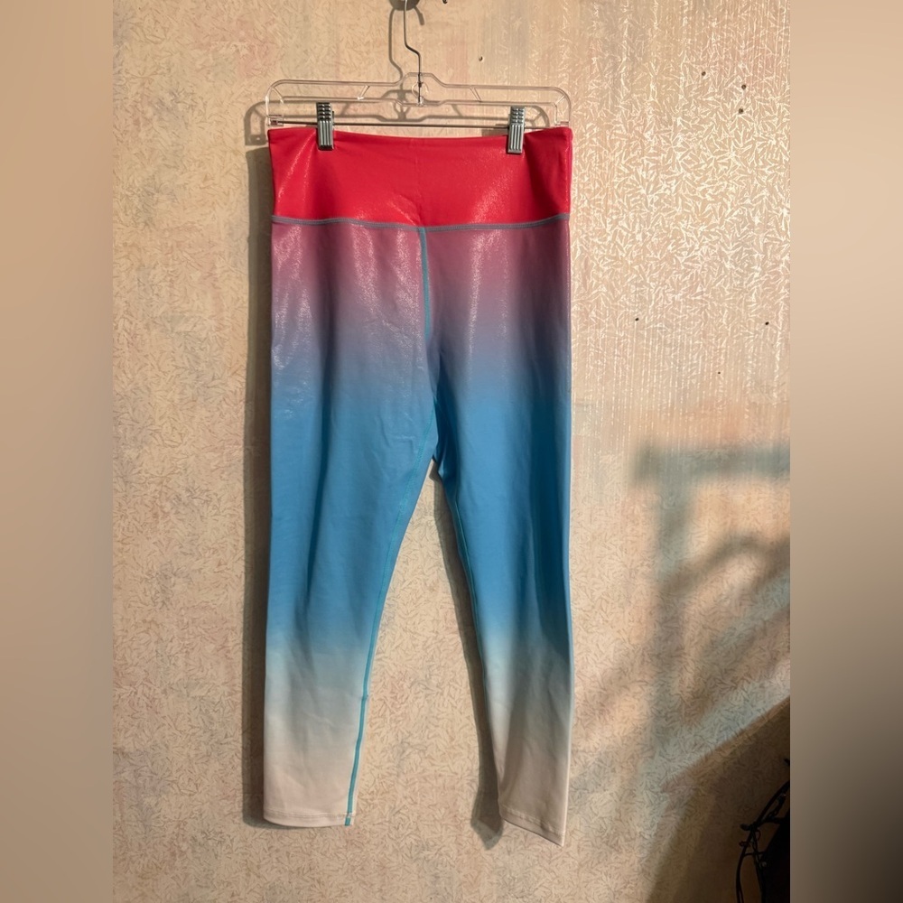 Zyia Active Firecracker Leggings Red White And Blue Ombre Light & Tight Hi Rise